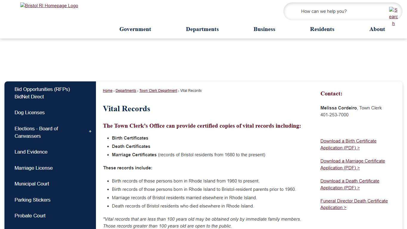 Vital Records | Bristol, RI