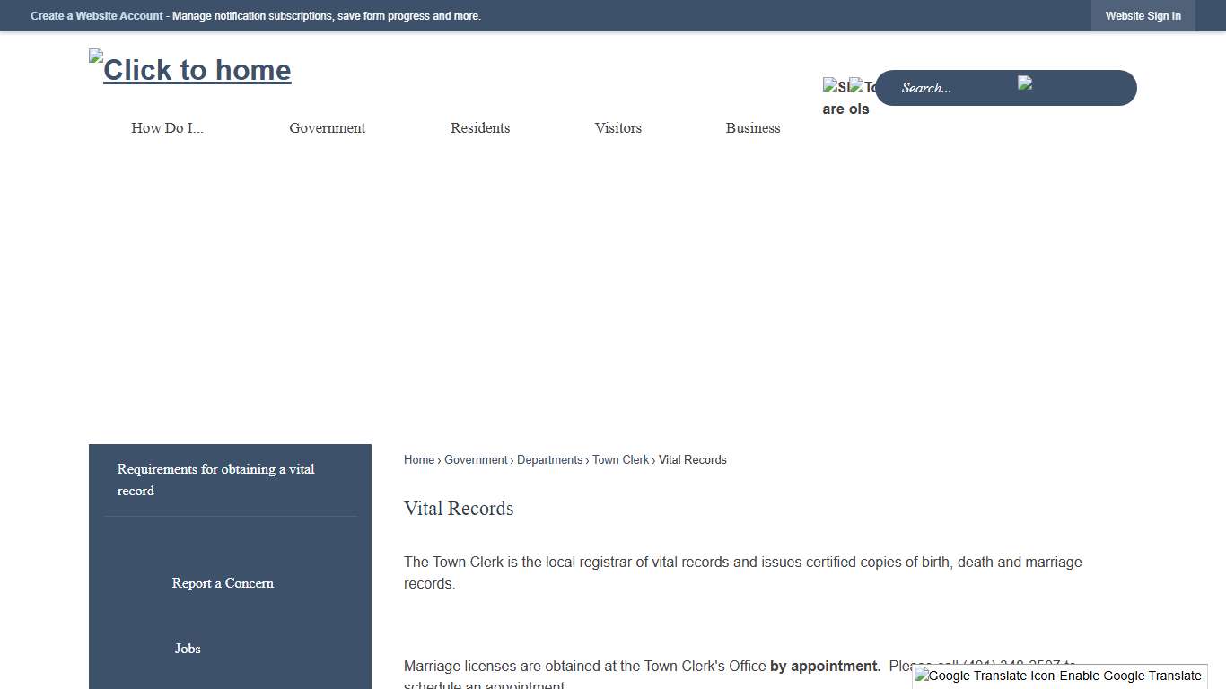 Vital Records | Westerly, RI