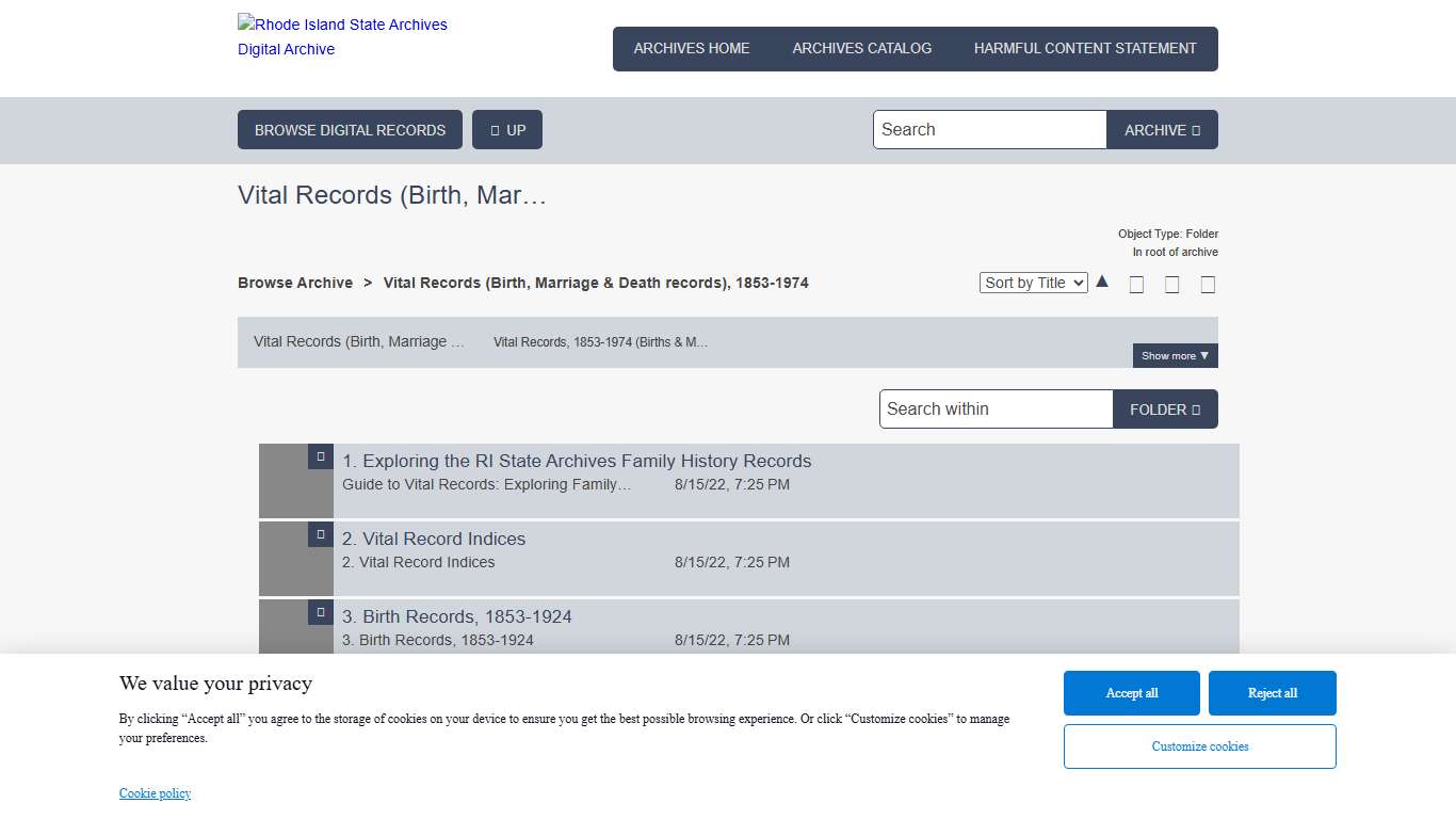 Vital Records (Birth, Marriage & Death records), 1853-1974 | Rhode Island State Archives Digital Archive
