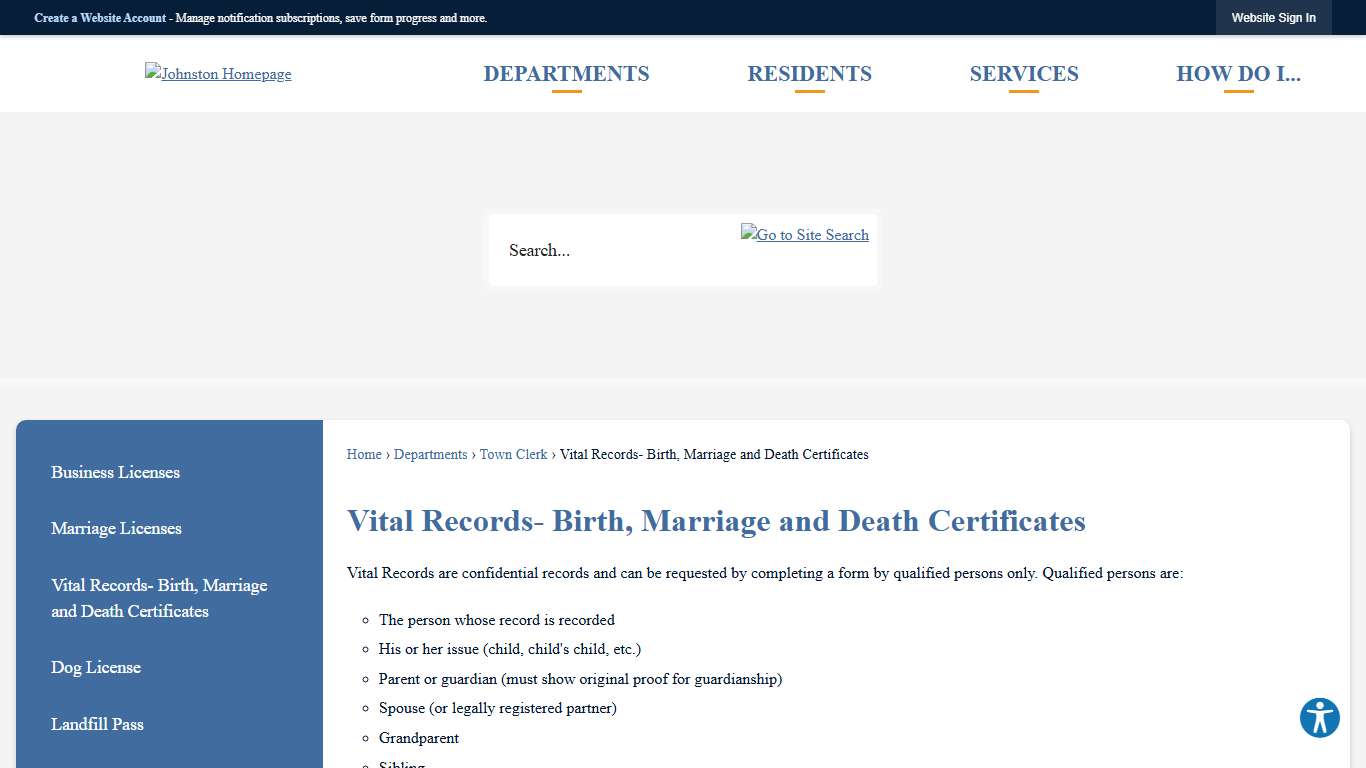 Vital Records- Birth, Marriage and Death Certificates | Johnston, RI