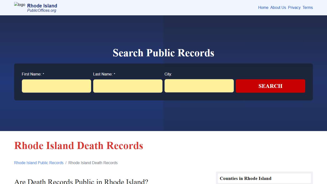 Rhode Island Death Records Search – PublicOffices.org